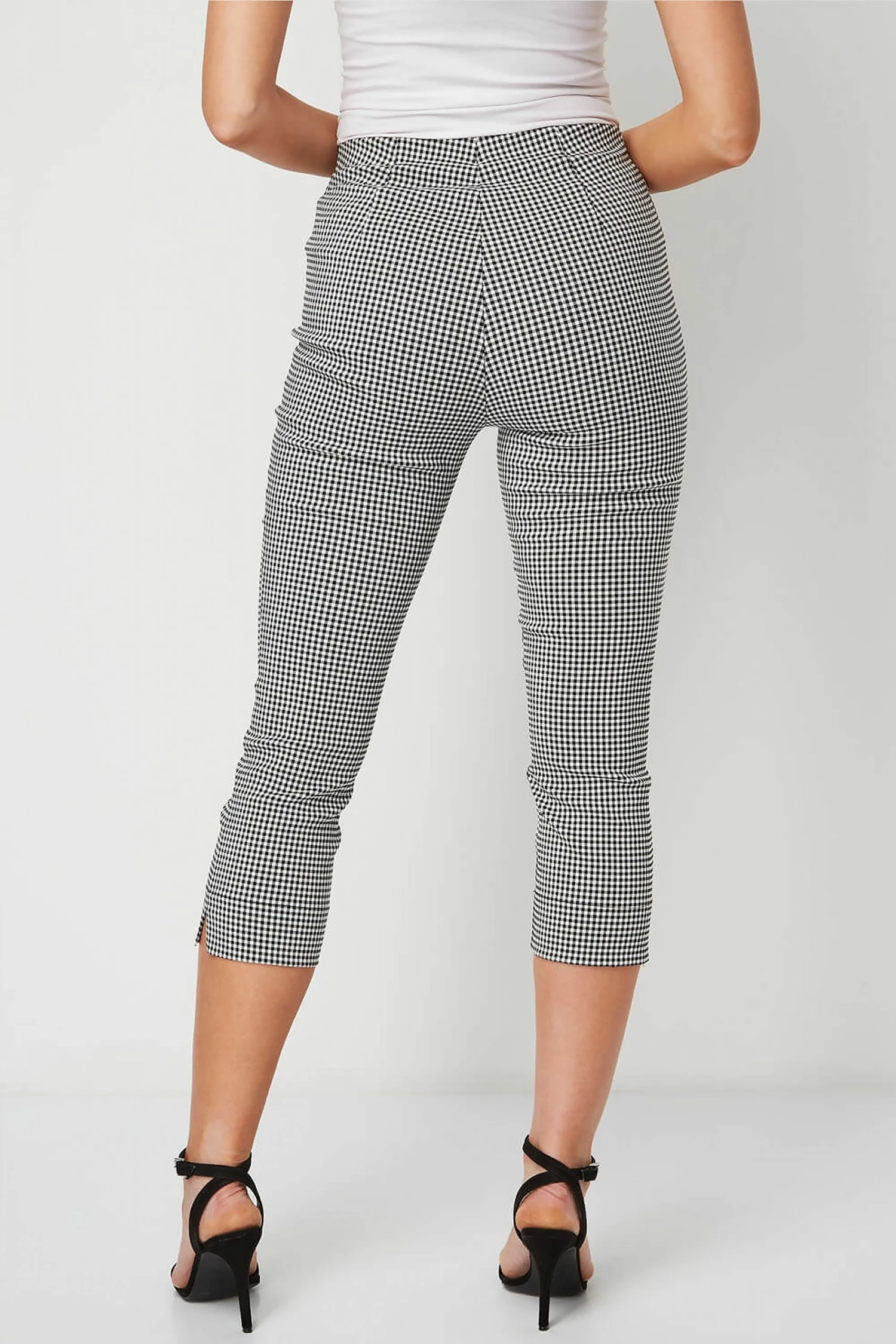 Roman Black Gingham Cropped Stretch Trouser 5 Roman Black Gingham Cropped Stretch Trouser - Image 3