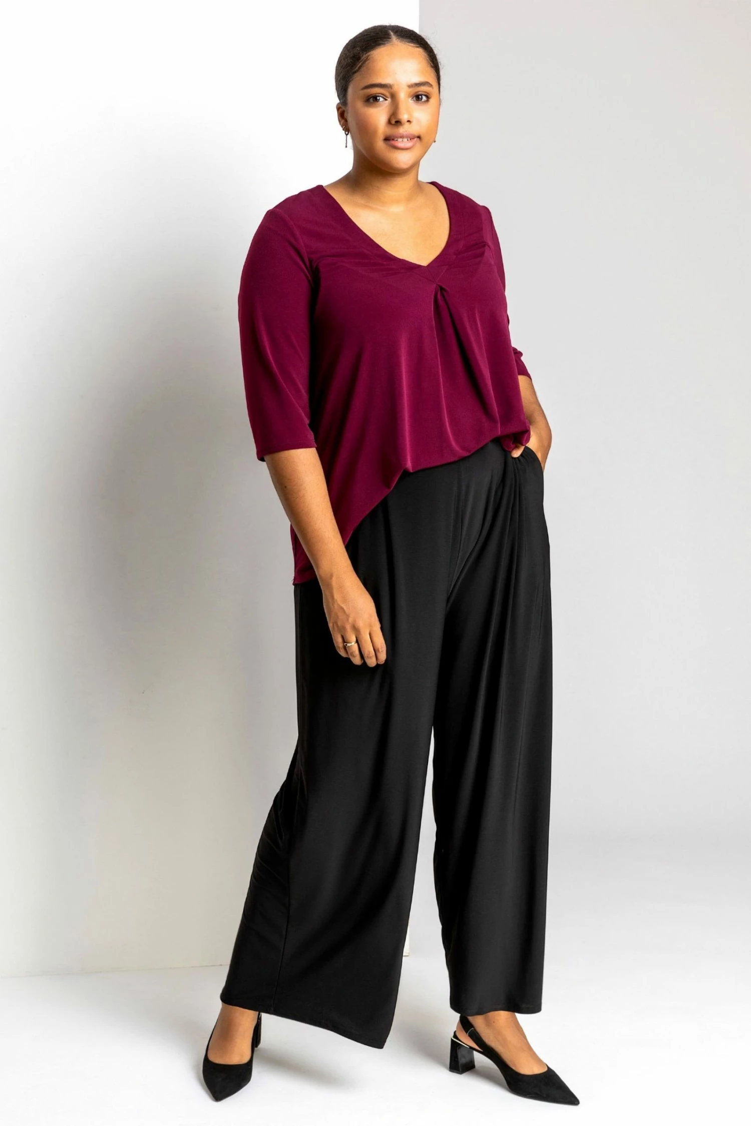 Roman Black Curve Plain Wide Leg Trousers 3 Roman Black Curve Plain Wide Leg Trousers