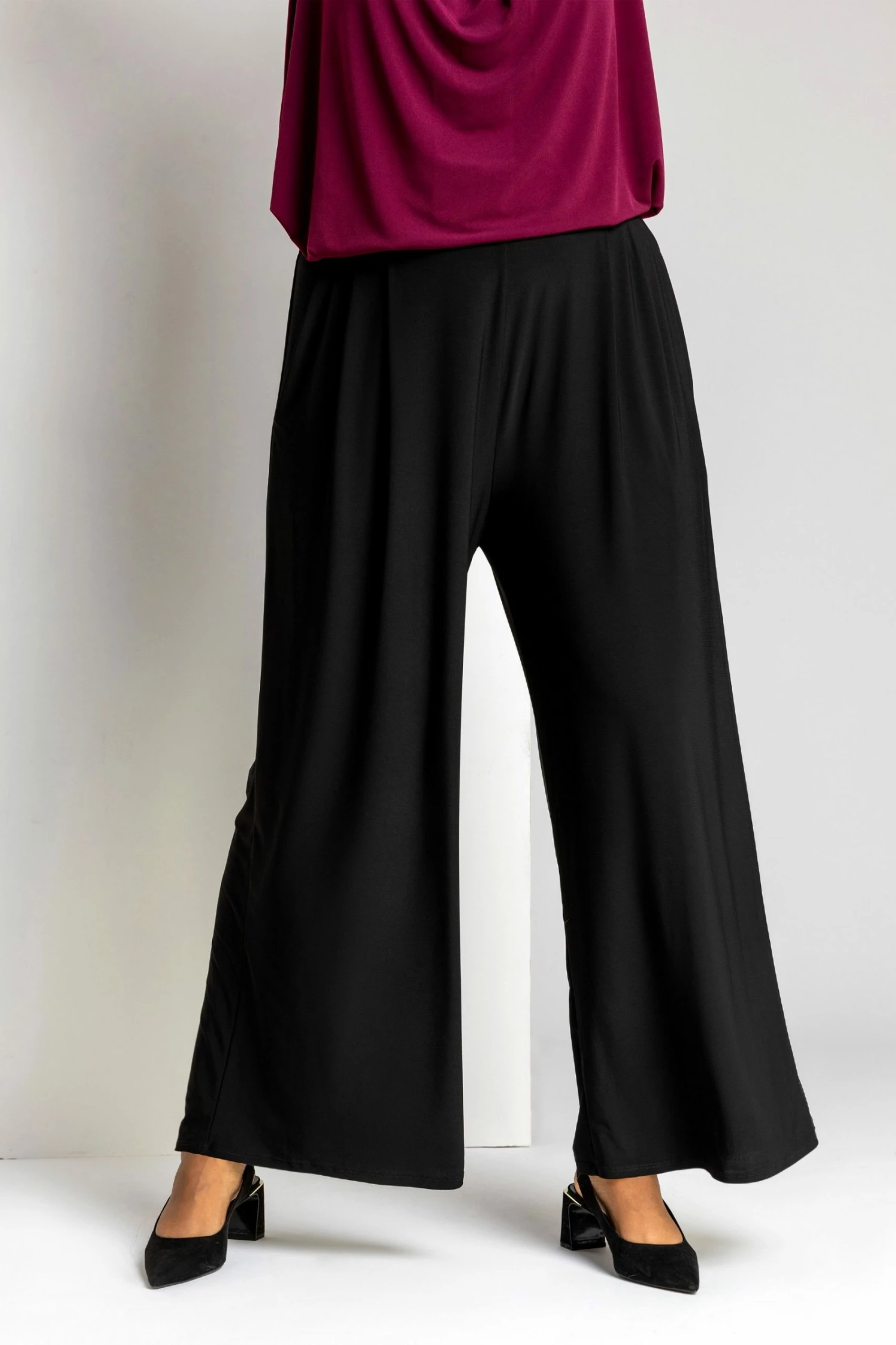 Roman Black Curve Plain Wide Leg Trousers 4 Roman Black Curve Plain Wide Leg Trousers - Image 2