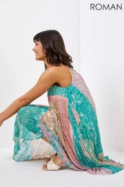 Roman Pink High Neck Paisley Pleated Swing Dress 12 Roman Pink High Neck Paisley Pleated Swing Dress -Roman Sales Shop unnamed file 1064