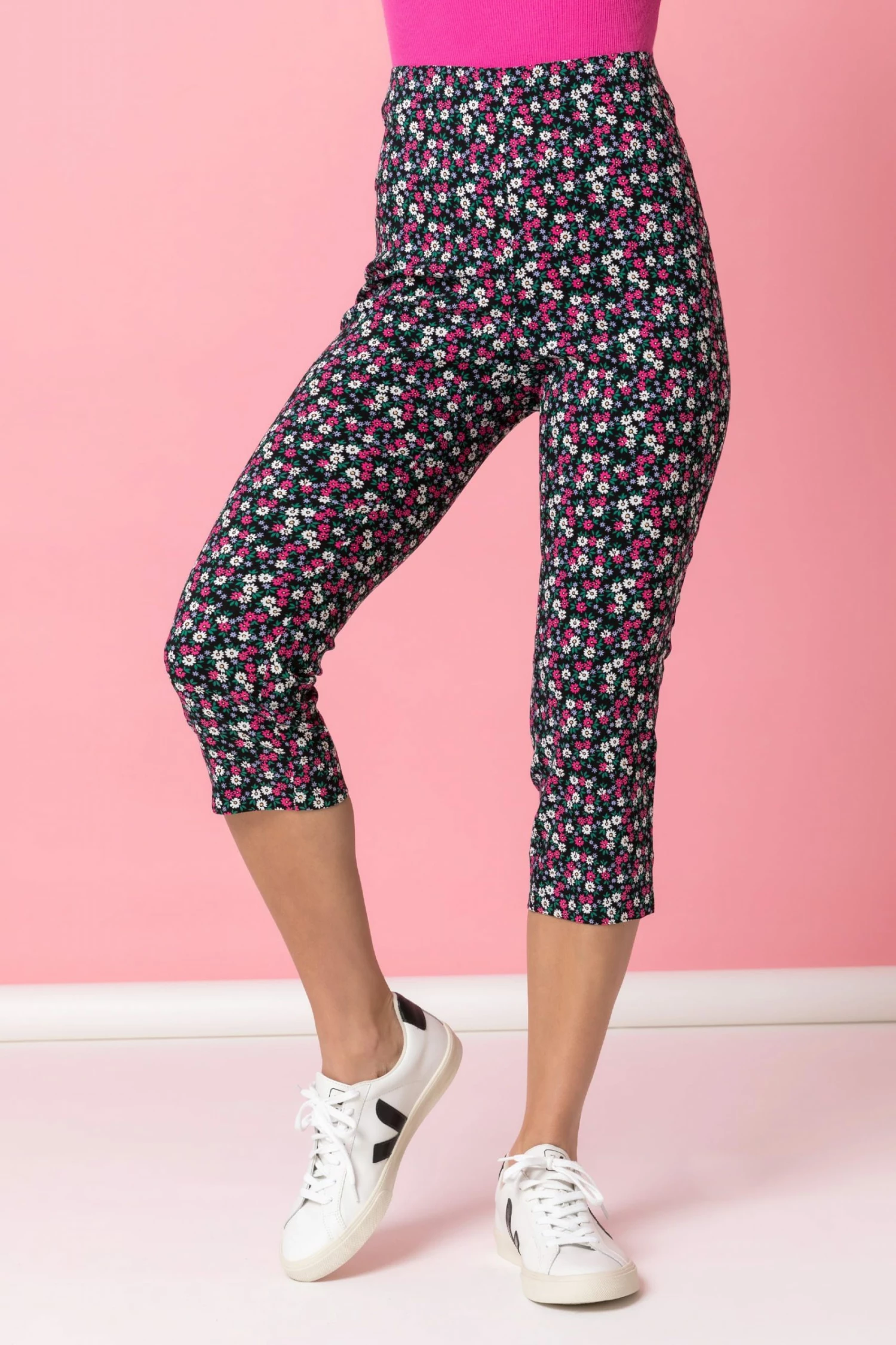 Roman Black Printed Cropped Stretch Trouser 3 Roman Black Printed Cropped Stretch Trouser