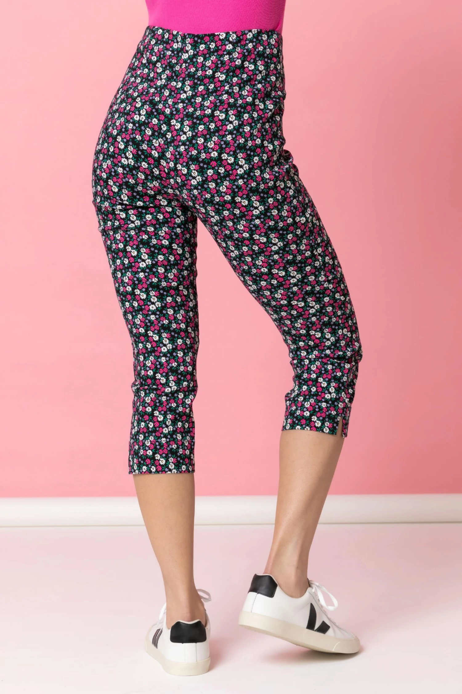 Roman Black Printed Cropped Stretch Trouser 4 Roman Black Printed Cropped Stretch Trouser - Image 2