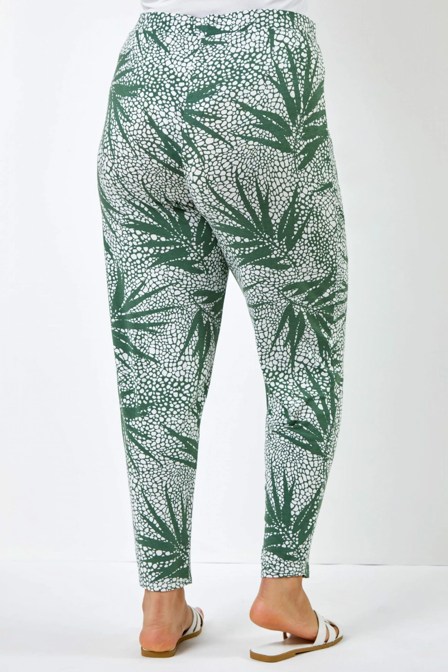 Roman Khaki Green Curve Leaf Print Jersey Tapered Trouser 5 Roman Khaki Green Curve Leaf Print Jersey Tapered Trouser - Image 3
