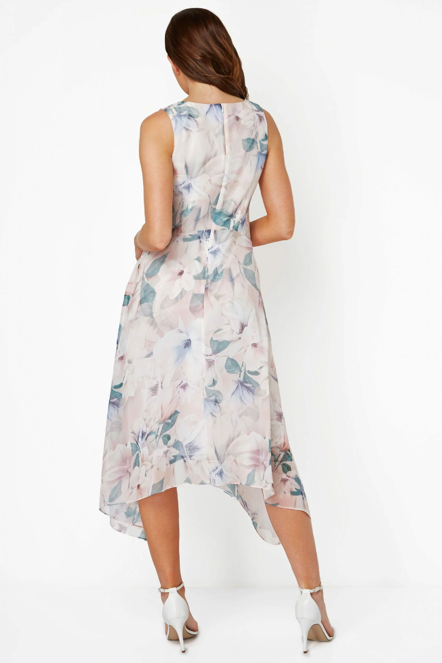 Roman Pink Floral Chiffon Frill Midi Dress 4 Roman Pink Floral Chiffon Frill Midi Dress - Image 2