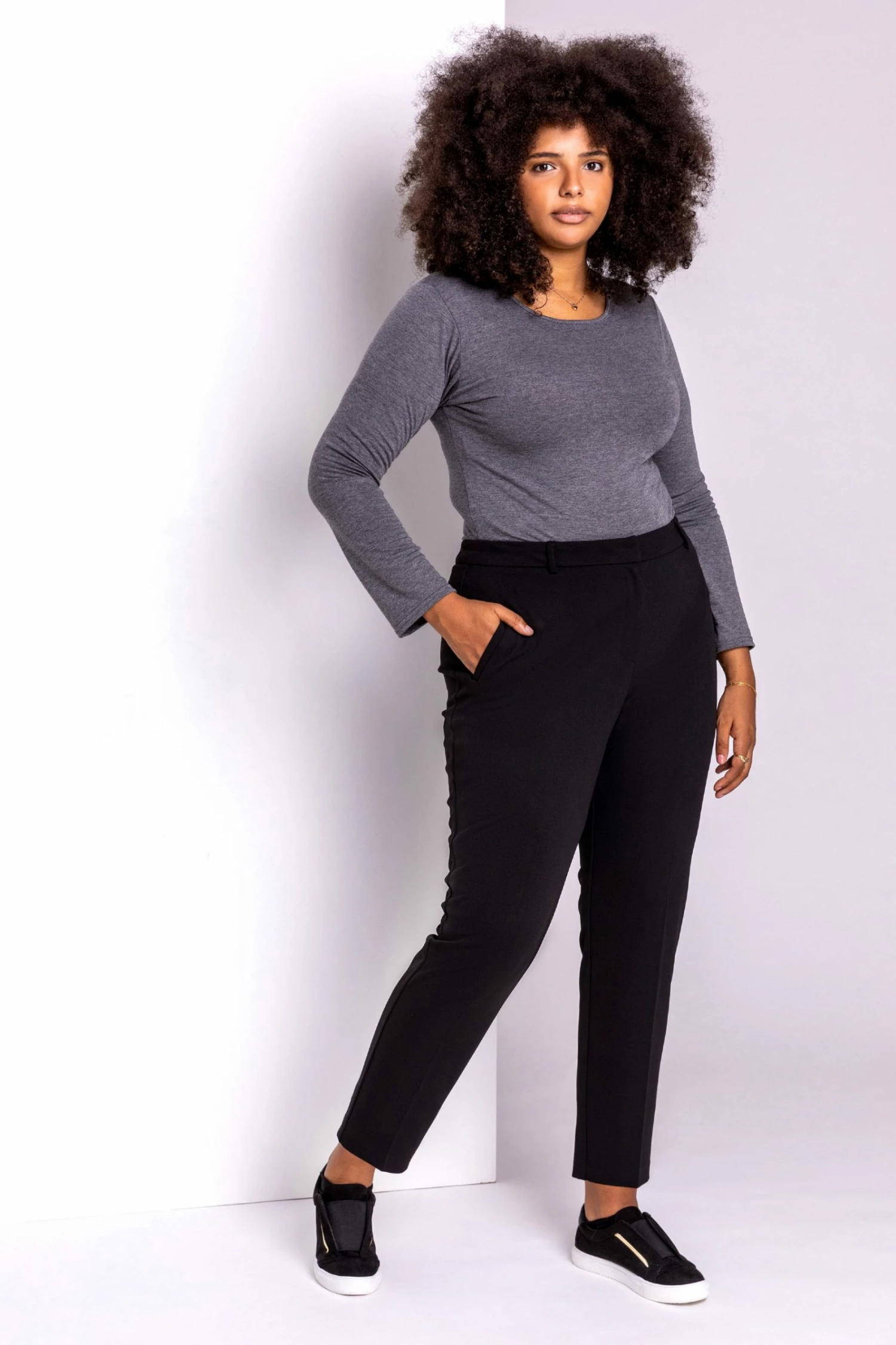 Roman Black Curve Straight Smart Trousers 4 Roman Black Curve Straight Smart Trousers - Image 2