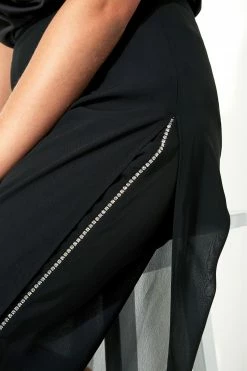Roman Black Diamante Embellished Side Split Chiffon Trousers -Roman Sales Shop unnamed file 10677