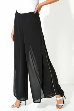 Roman Black Diamante Embellished Side Split Chiffon Trousers -Roman Sales Shop unnamed file 10678