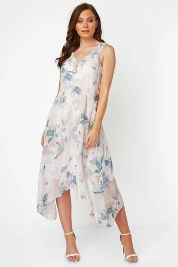 Roman Pink Floral Chiffon Frill Midi Dress 6 Roman Pink Floral Chiffon Frill Midi Dress - Image 4