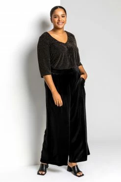 Roman Black Curve Velvet Wide Leg Trousers -Roman Sales Shop unnamed file 10692