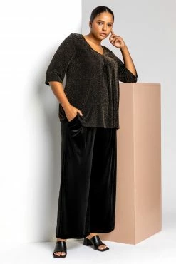 Roman Black Curve Velvet Wide Leg Trousers -Roman Sales Shop unnamed file 10693