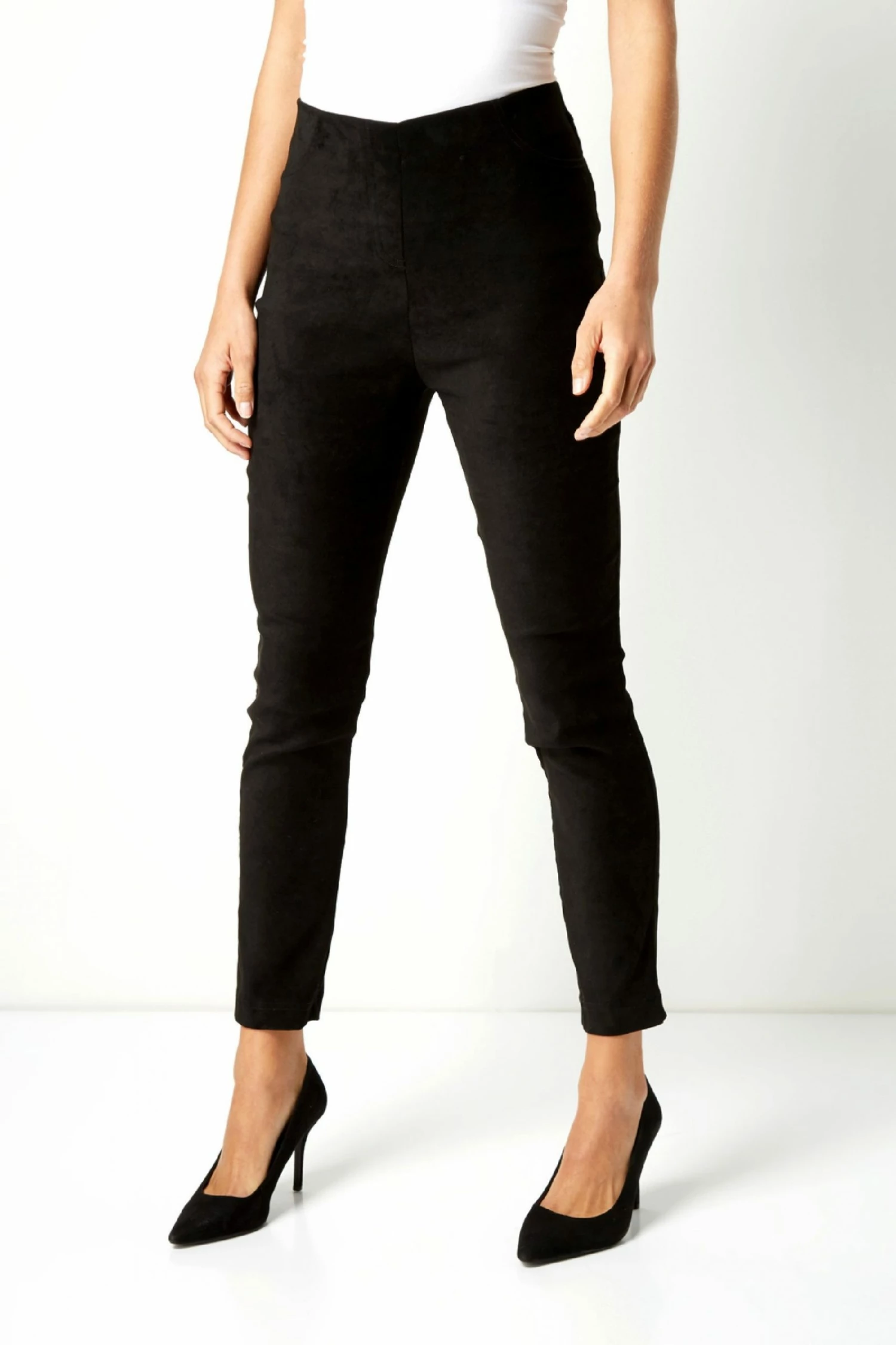 Roman Black Full Length Suedette Stretch Trousers 3 Roman Black Full Length Suedette Stretch Trousers