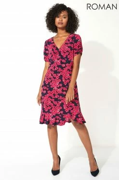 Roman Pink Floral Print Frill Hem Tea Dress -Roman Sales Shop unnamed file 1071