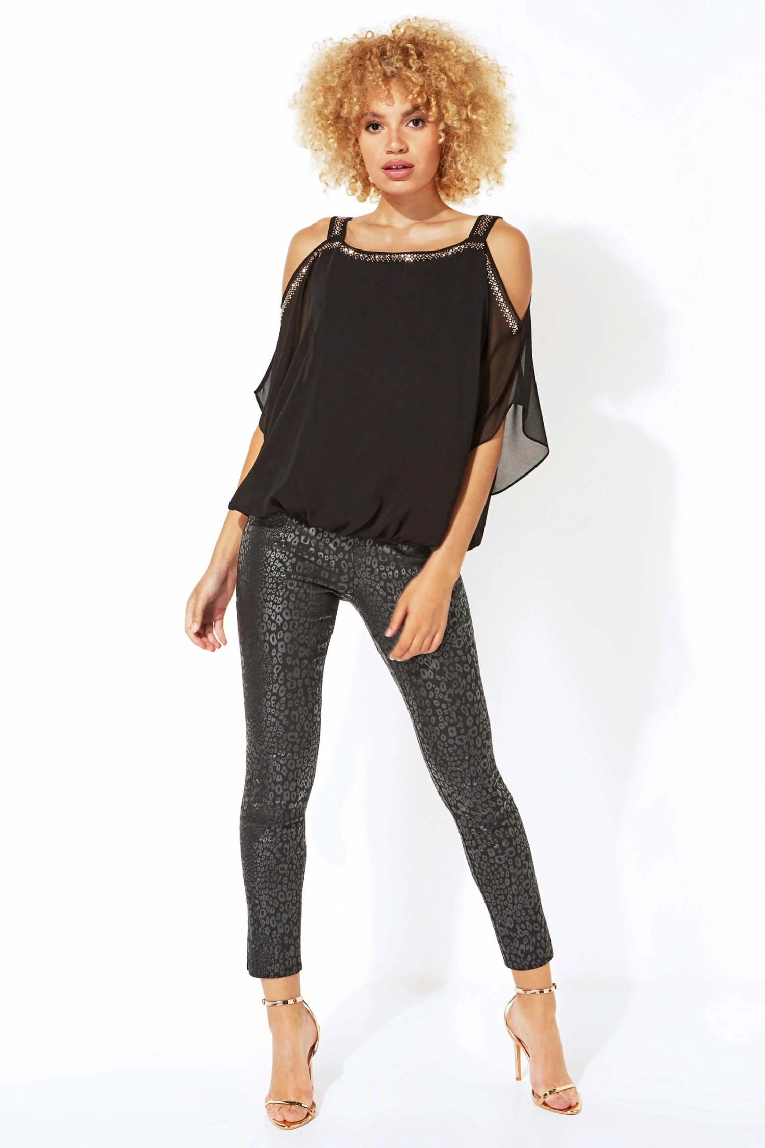 Roman Black Originals Animal Print Full Length Stretch Trousers 4 Roman Black Originals Animal Print Full Length Stretch Trousers - Image 2