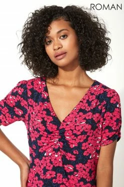 Roman Pink Floral Print Frill Hem Tea Dress -Roman Sales Shop unnamed file 1073