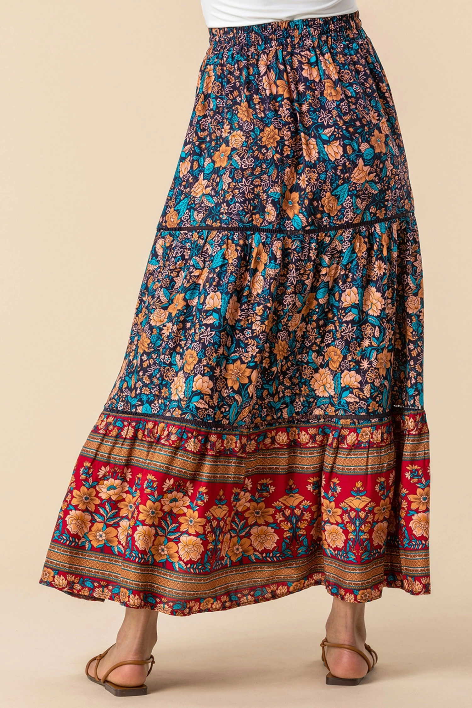 Roman Navy Floral Border Print Maxi Skirt 4 Roman Navy Floral Border Print Maxi Skirt - Image 2