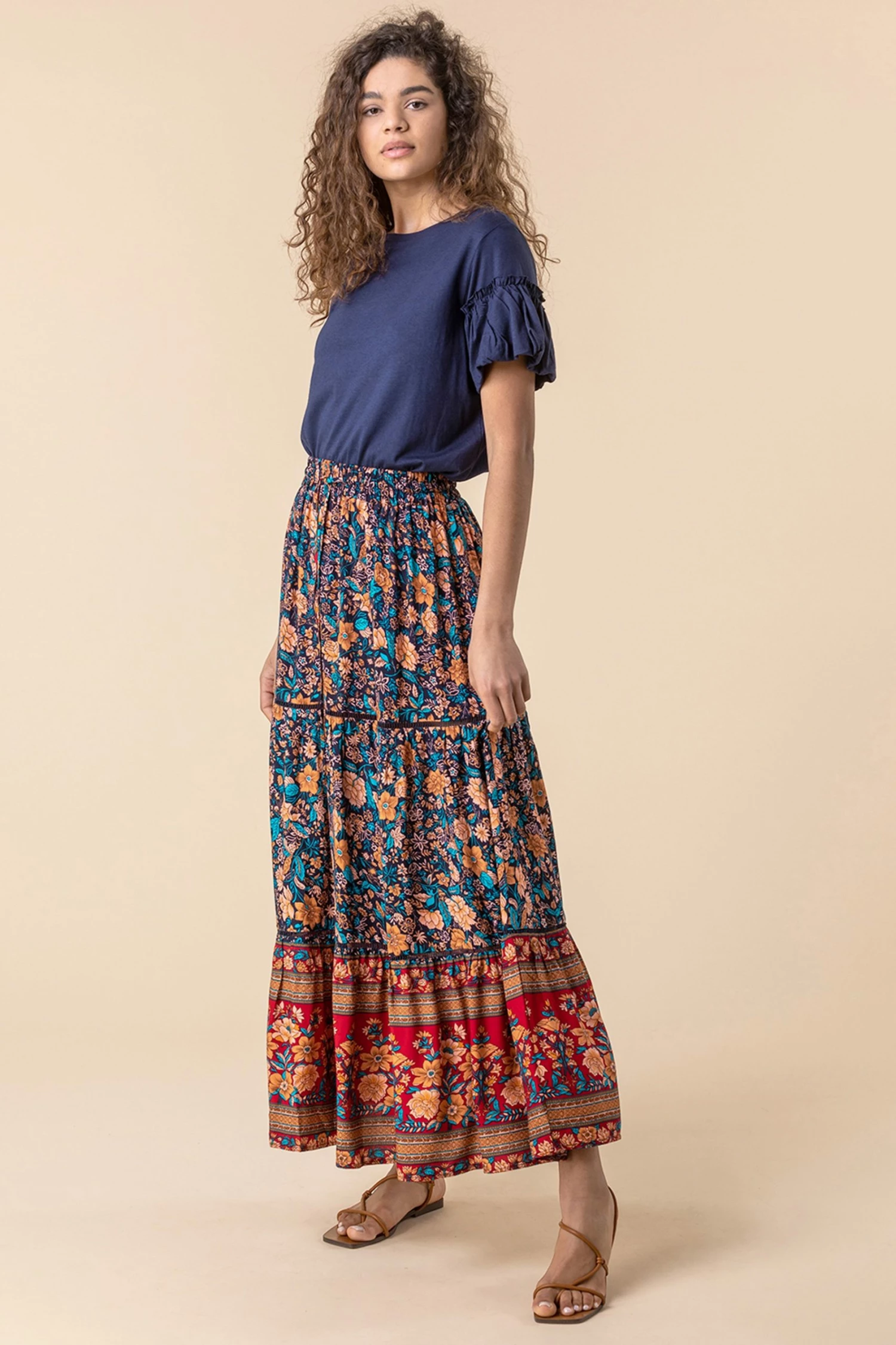 Roman Navy Floral Border Print Maxi Skirt 5 Roman Navy Floral Border Print Maxi Skirt - Image 3
