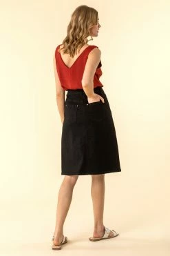 Roman Black A Line Knee Length Denim Skirt 13 Roman Black A Line Knee Length Denim Skirt -Roman Sales Shop unnamed file 10741