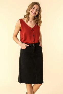 Roman Black A Line Knee Length Denim Skirt 14 Roman Black A Line Knee Length Denim Skirt -Roman Sales Shop unnamed file 10742