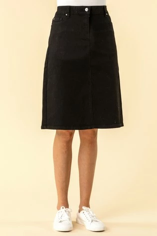 Roman Black A Line Knee Length Denim Skirt 7 Roman Black A Line Knee Length Denim Skirt - Image 5