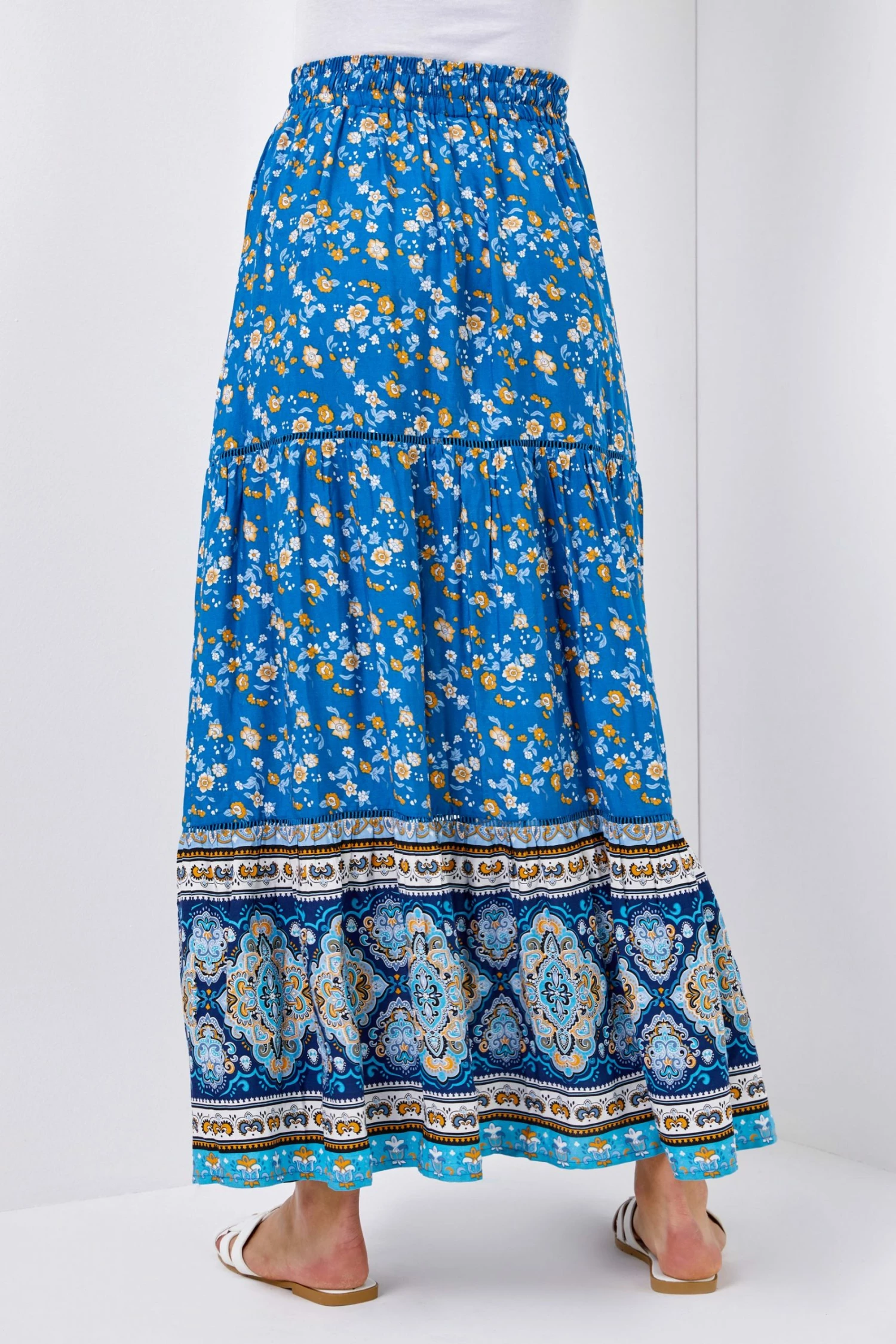 Roman Blue Tiered Floral Print Maxi Skirt 4 Roman Blue Tiered Floral Print Maxi Skirt - Image 2