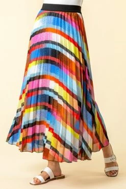 Roman Bright Multi Print Rainbow Striped Pleated Maxi Skirt -Roman Sales Shop unnamed file 10772