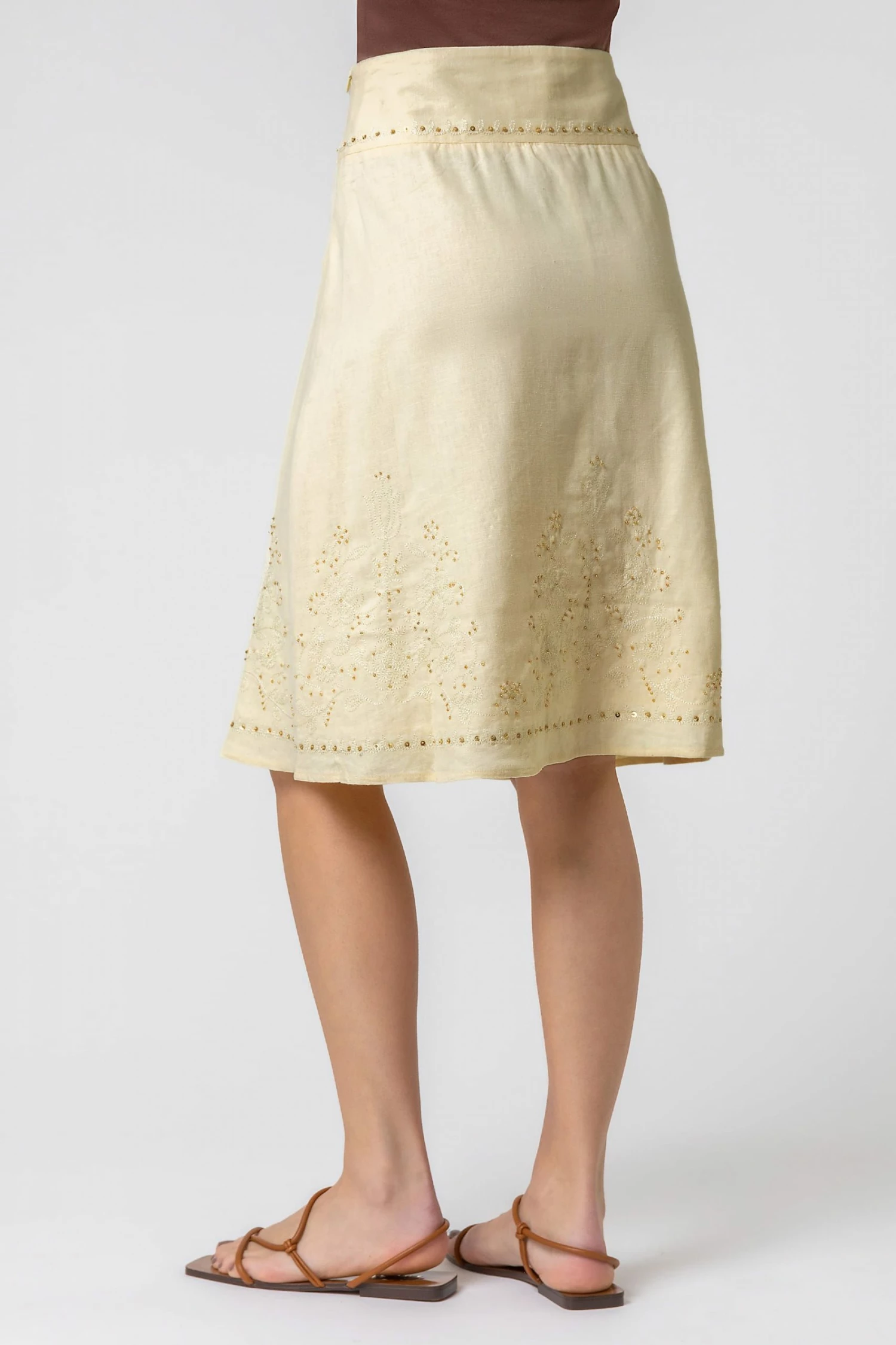 Roman Yellow Sequin Embellished A-Line Skirt 4 Roman Yellow Sequin Embellished A-Line Skirt - Image 2