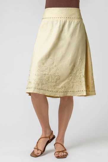 Roman Yellow Sequin Embellished A-Line Skirt 7 Roman Yellow Sequin Embellished A-Line Skirt - Image 5