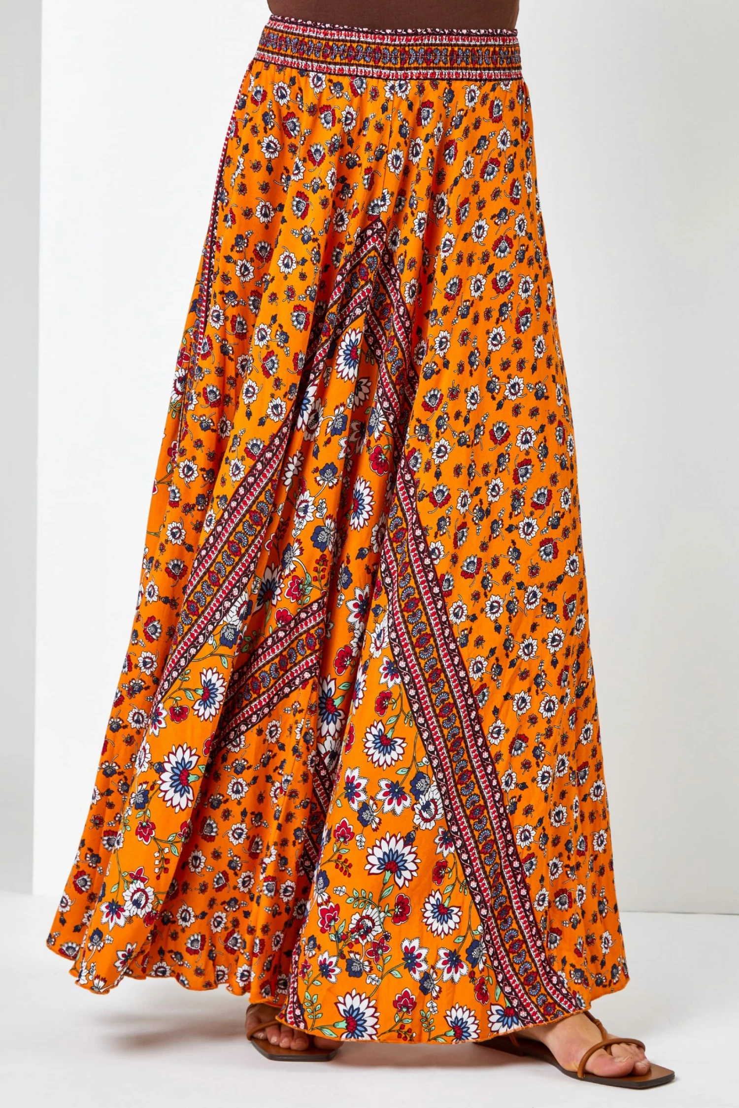 Roman Orange Boho Floral Print Maxi Skirt 3 Roman Orange Boho Floral Print Maxi Skirt