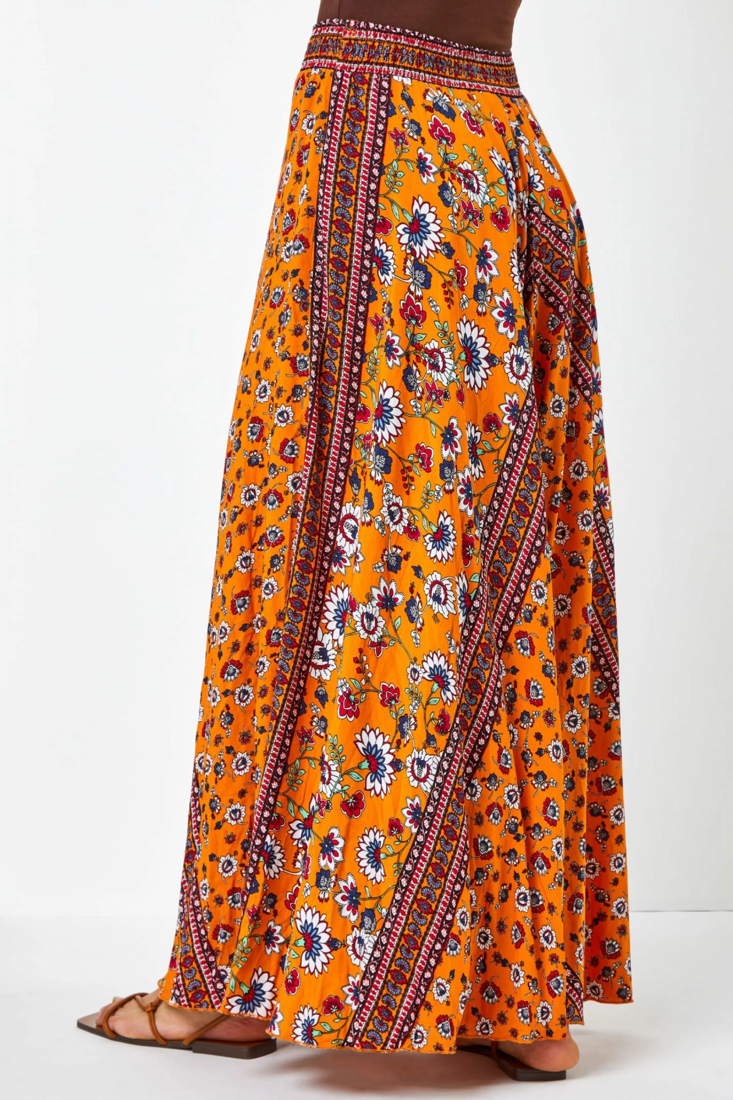Roman Orange Boho Floral Print Maxi Skirt 4 Roman Orange Boho Floral Print Maxi Skirt - Image 2