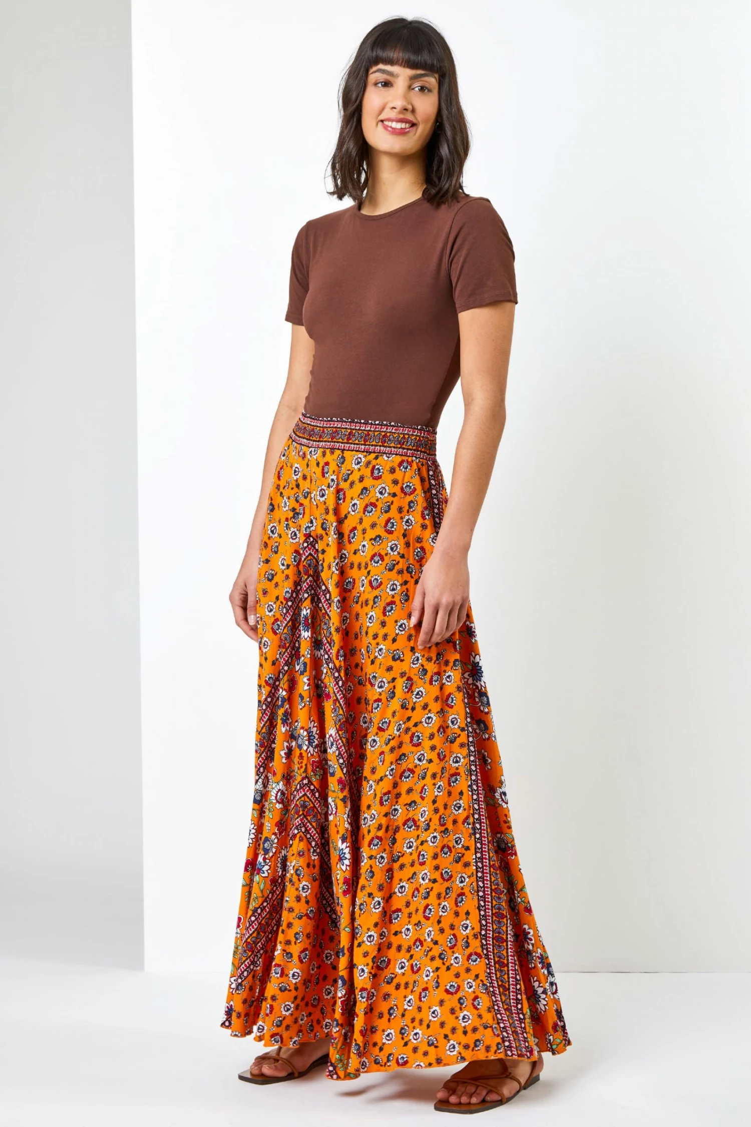 Roman Orange Boho Floral Print Maxi Skirt 5 Roman Orange Boho Floral Print Maxi Skirt - Image 3