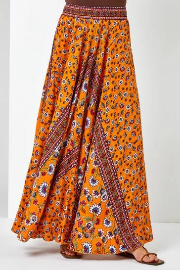 Roman Orange Boho Floral Print Maxi Skirt 7 Roman Orange Boho Floral Print Maxi Skirt - Image 5