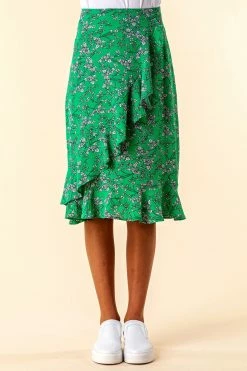 Roman Green Ditsy Floral Ruffle Detail Skirt