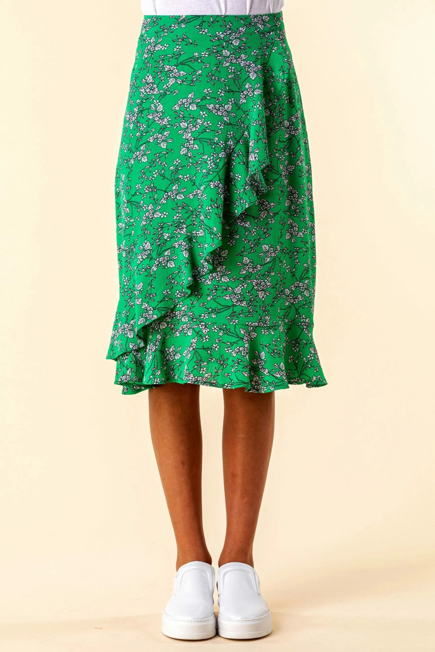 Roman Green Ditsy Floral Ruffle Detail Skirt 3 Roman Green Ditsy Floral Ruffle Detail Skirt