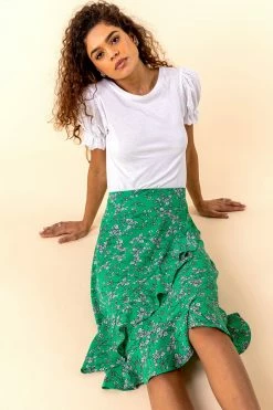 Roman Green Ditsy Floral Ruffle Detail Skirt 11 Roman Green Ditsy Floral Ruffle Detail Skirt -Roman Sales Shop unnamed file 10785