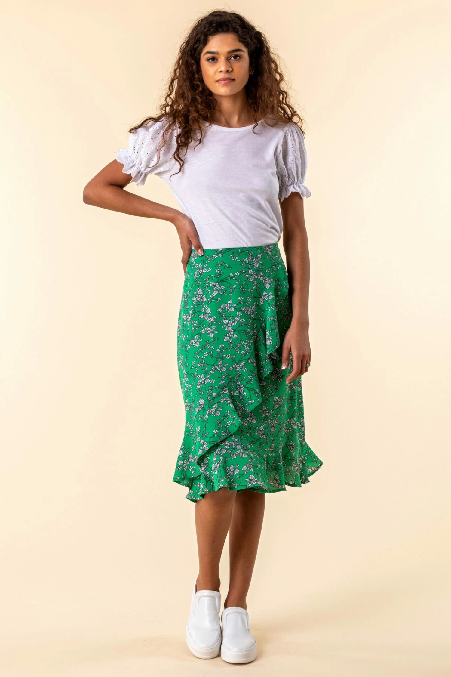 Roman Green Ditsy Floral Ruffle Detail Skirt 6 Roman Green Ditsy Floral Ruffle Detail Skirt - Image 4