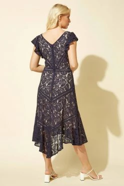 Roman Navy Lace Hi Low Hem Midi Dress -Roman Sales Shop unnamed file 1079