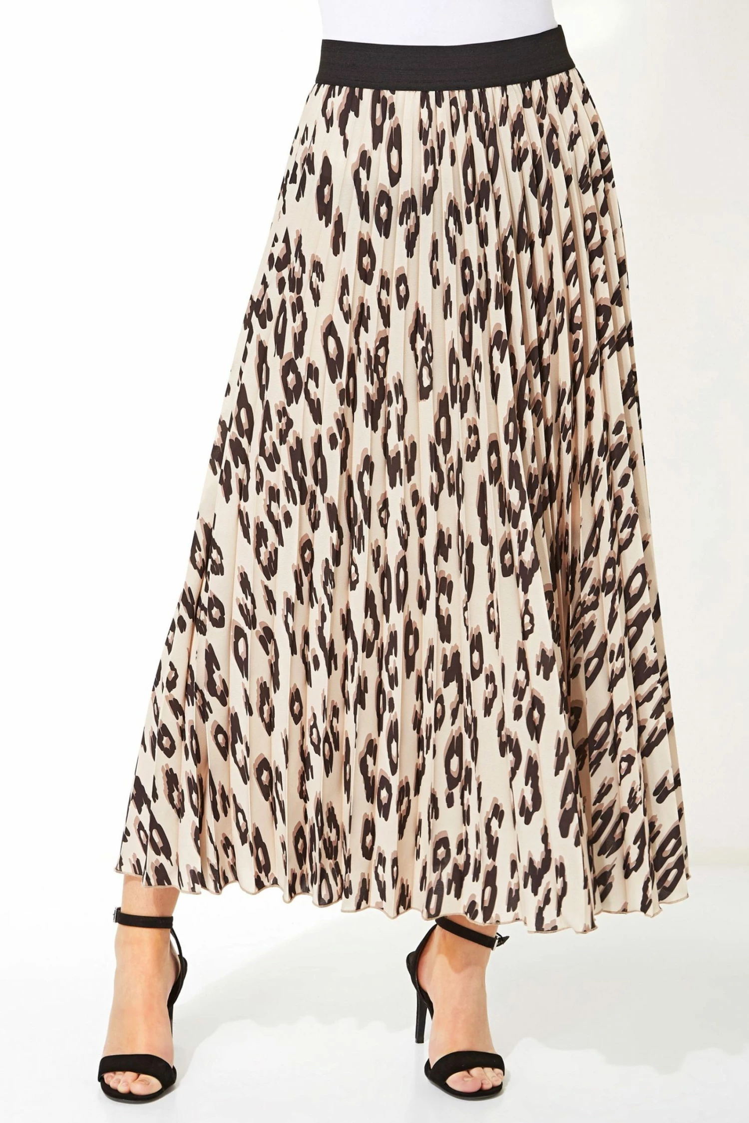 Roman Brown Animal Print Pleated Maxi Skirt 4 Roman Brown Animal Print Pleated Maxi Skirt - Image 2