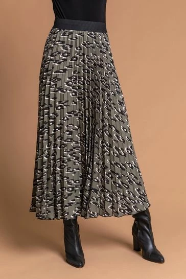 Roman Brown Animal Print Pleated Maxi Skirt 10 Roman Brown Animal Print Pleated Maxi Skirt - Image 8