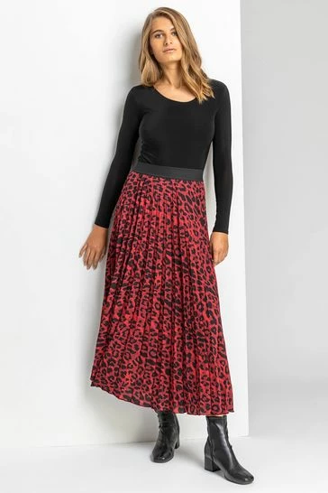 Roman Brown Animal Print Pleated Maxi Skirt 11 Roman Brown Animal Print Pleated Maxi Skirt - Image 9