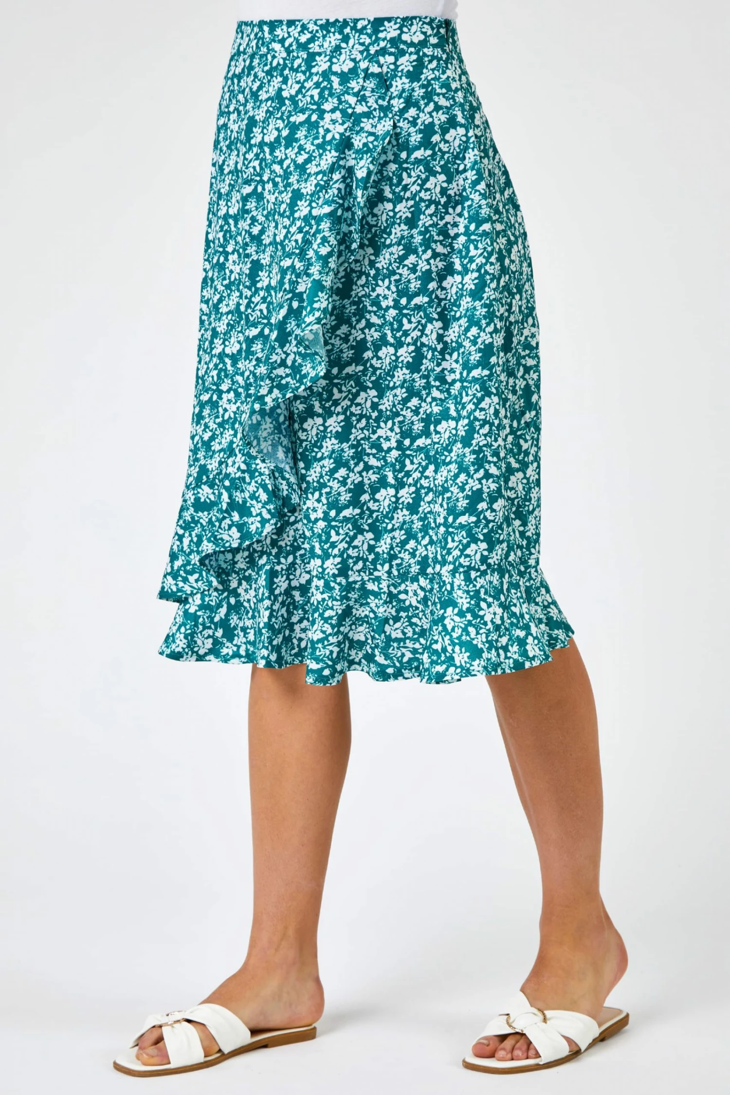 Roman Blue Ditsy Floral Frill Wrap Skirt 3 Roman Blue Ditsy Floral Frill Wrap Skirt