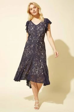 Roman Navy Lace Hi Low Hem Midi Dress -Roman Sales Shop unnamed file 1080