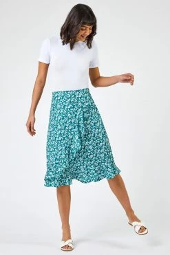 Roman Blue Ditsy Floral Frill Wrap Skirt 10 Roman Blue Ditsy Floral Frill Wrap Skirt -Roman Sales Shop unnamed file 10802