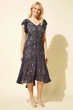 Roman Navy Lace Hi Low Hem Midi Dress -Roman Sales Shop unnamed file 1082