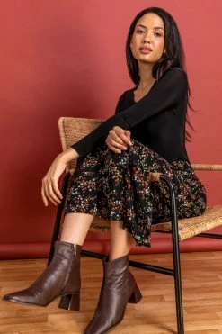 Roman Black Ditsy Floral Jersey Skirt