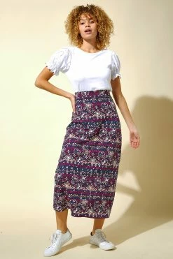 Roman Purple Floral Tile Print Longline Skirt -Roman Sales Shop unnamed file 10828