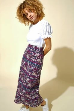 Roman Purple Floral Tile Print Longline Skirt -Roman Sales Shop unnamed file 10829