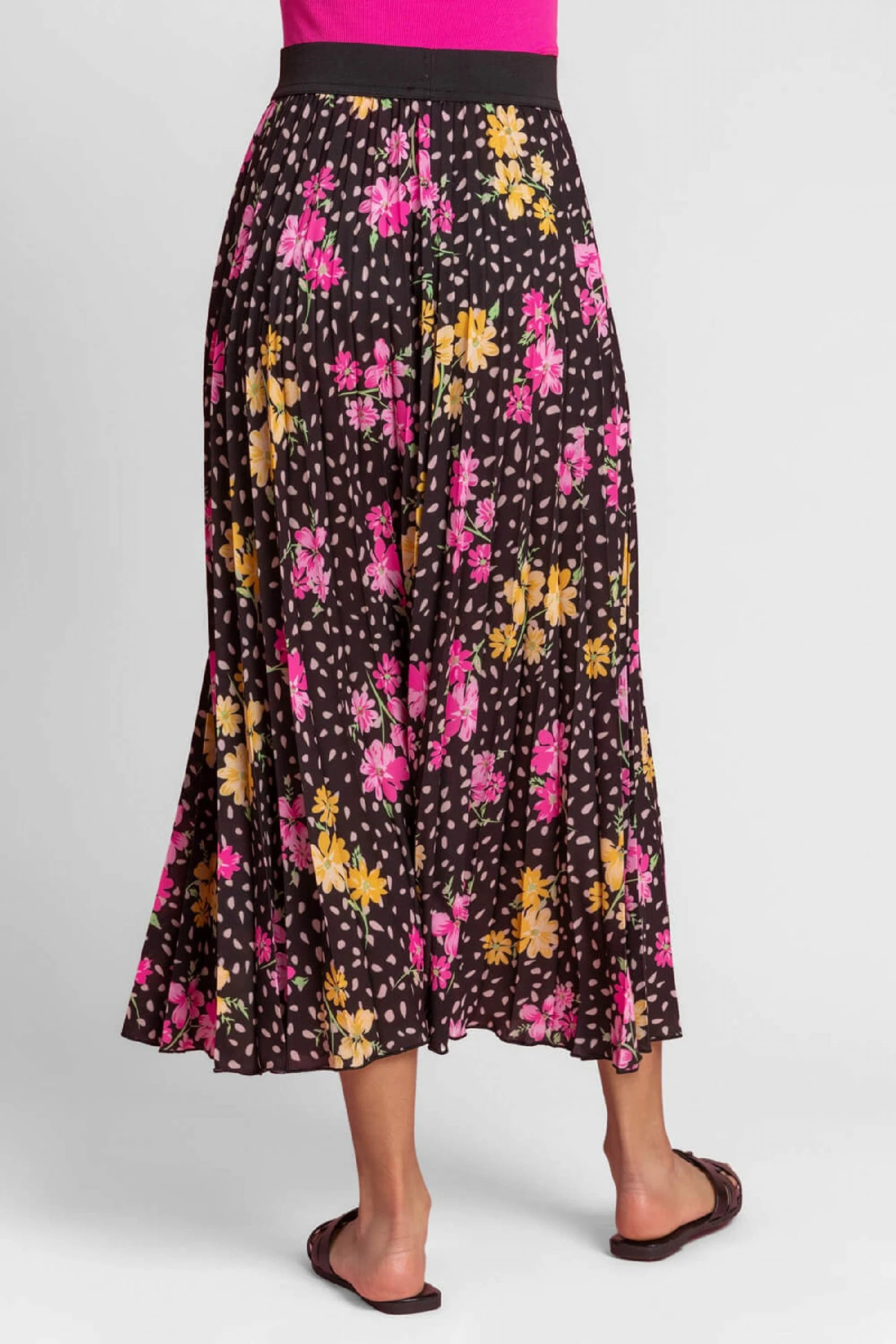 Roman Black Floral Spot Print Pleated Maxi Skirt 4 Roman Black Floral Spot Print Pleated Maxi Skirt - Image 2