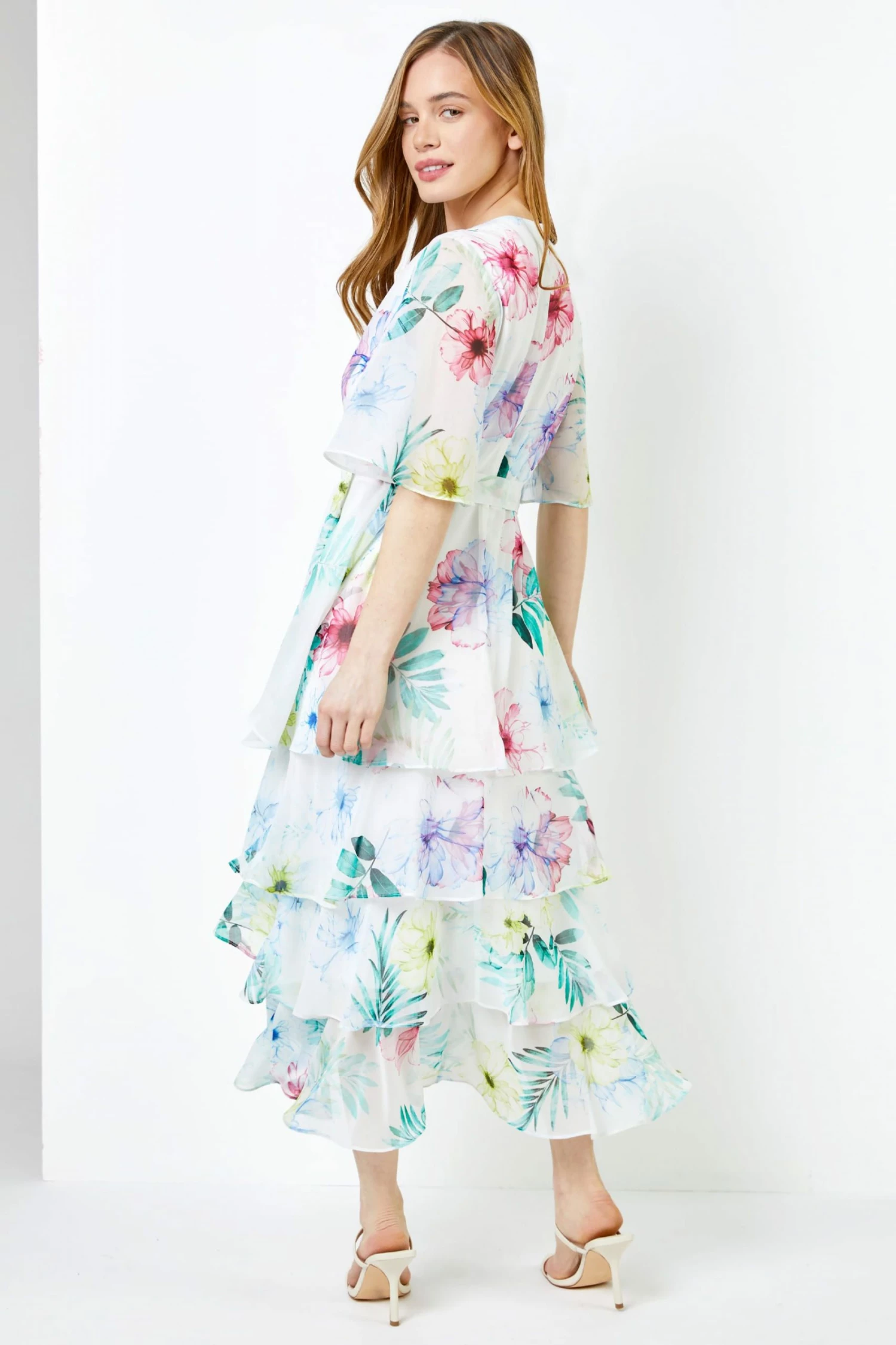 Roman White Petite Floral Print Tiered Dress 5 Roman White Petite Floral Print Tiered Dress - Image 3