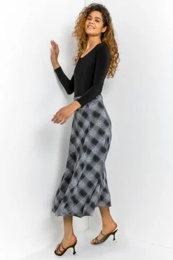 Roman Grey Check Print Flared Midi Skirt 10 Roman Grey Check Print Flared Midi Skirt -Roman Sales Shop unnamed file 10850