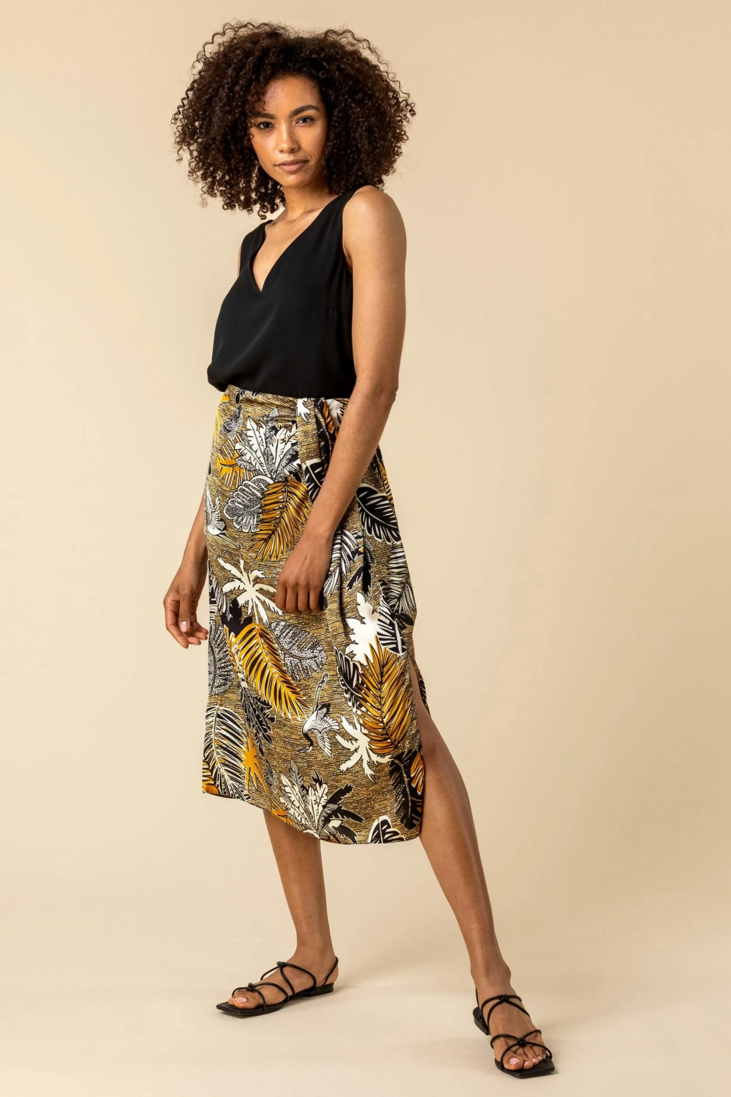Roman Multi Tropical Print Pleat Detail Skirt 3 Roman Multi Tropical Print Pleat Detail Skirt